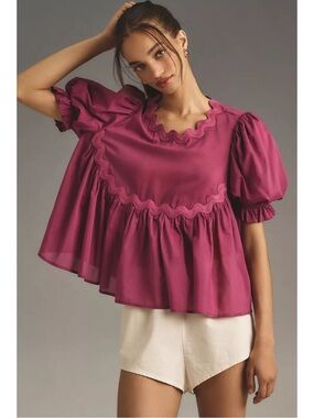 Anthropologie Mare Mare Ric Rac Silk Babydoll Top size XXS